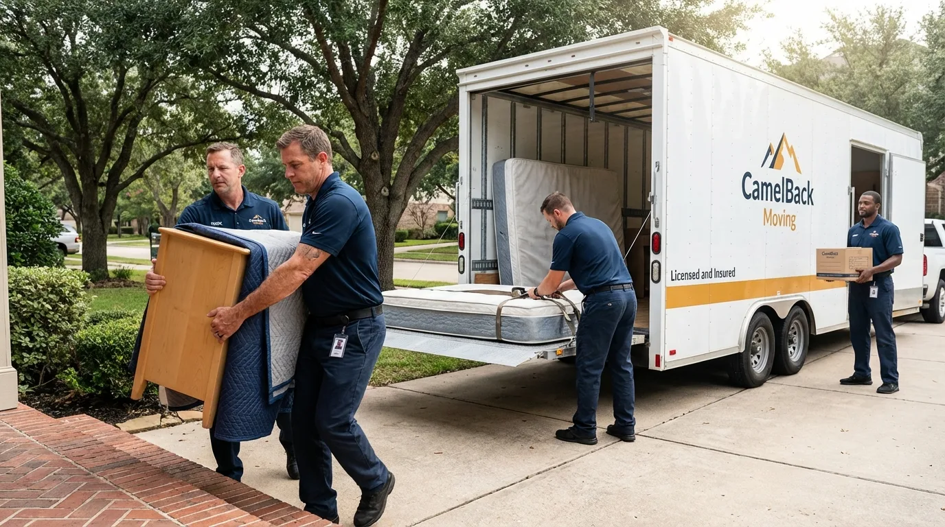 Crew loading residential truck for cross-state move from Andalusia, IL