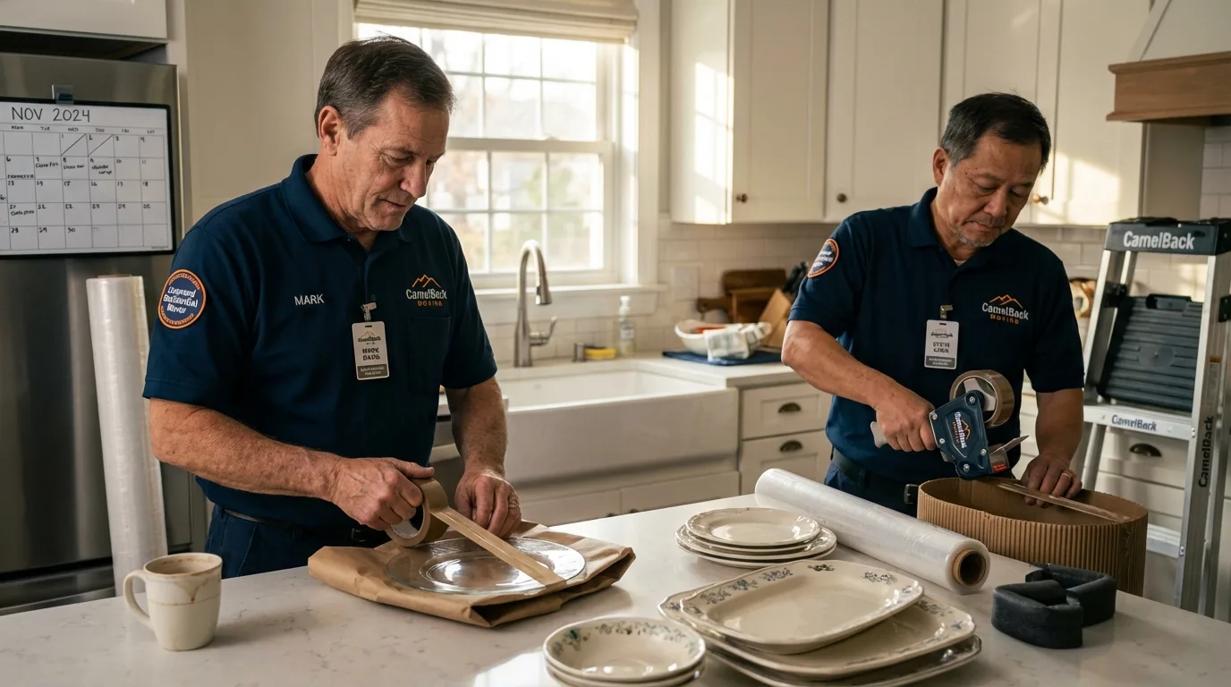 Professional crew packing kitchen dishware in Andalusia, IL
